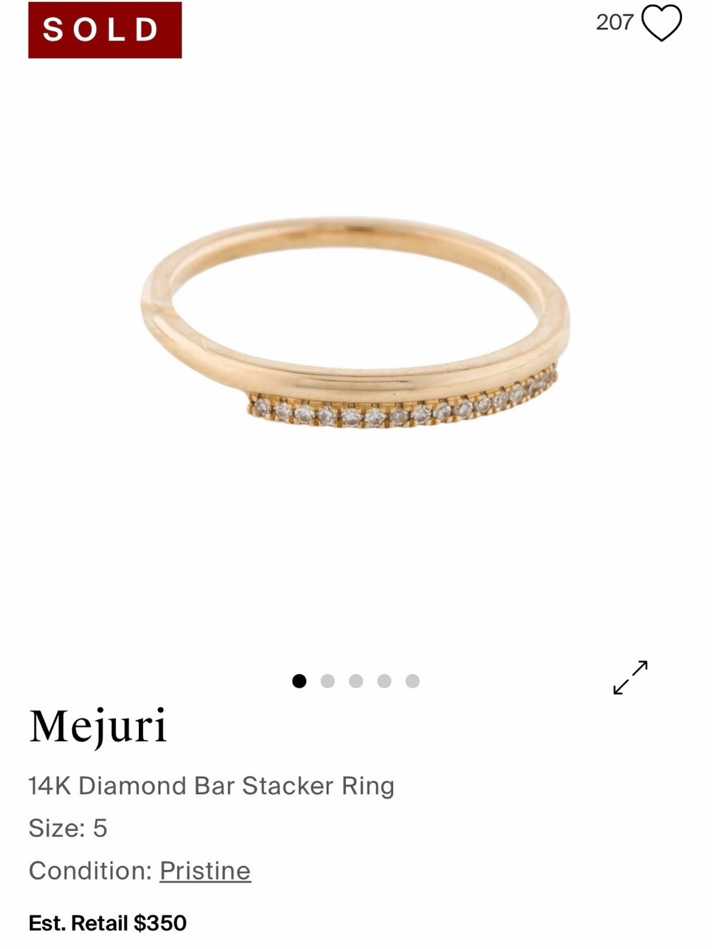 Mejuri 14K Gold Pavé Diamond Bar Stacker Ring - Gold